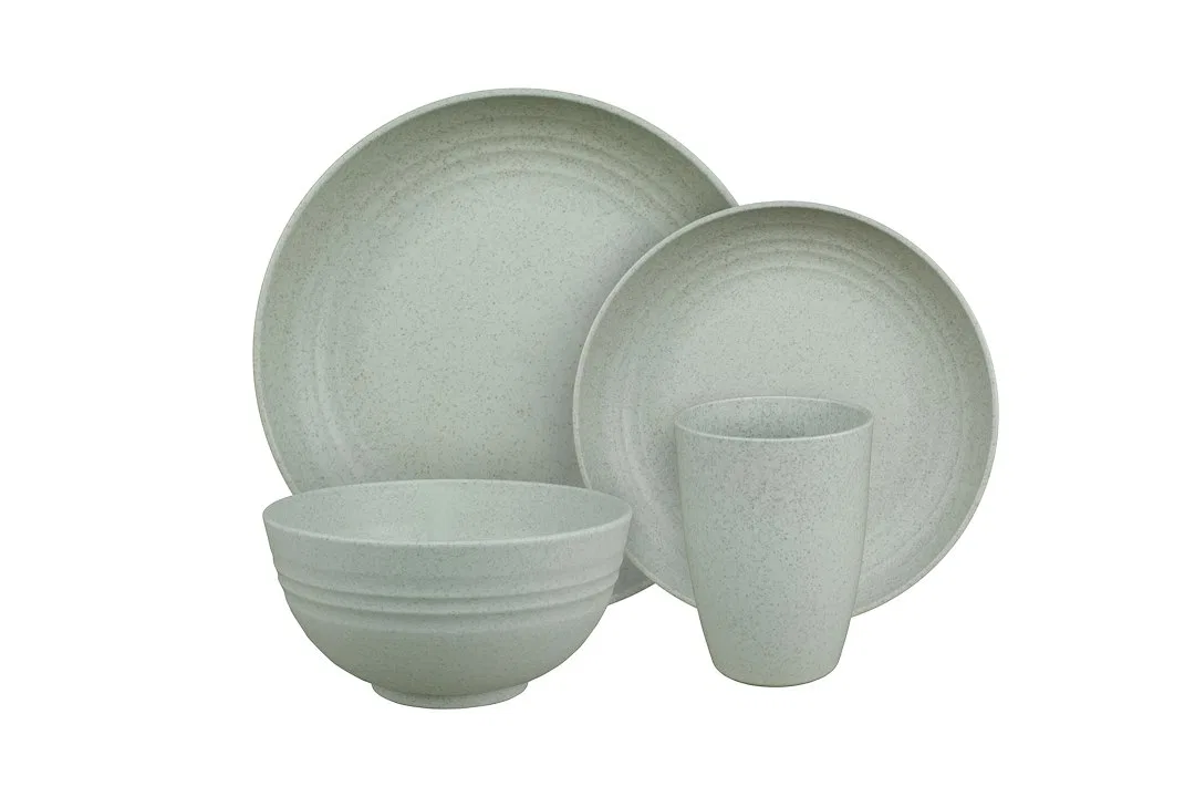 CC-011MS – CAMP CASUAL Dish Set, 8 Piece Set Mountain Sage Without Design Recycled Polypropylene And Wheat Straw With...